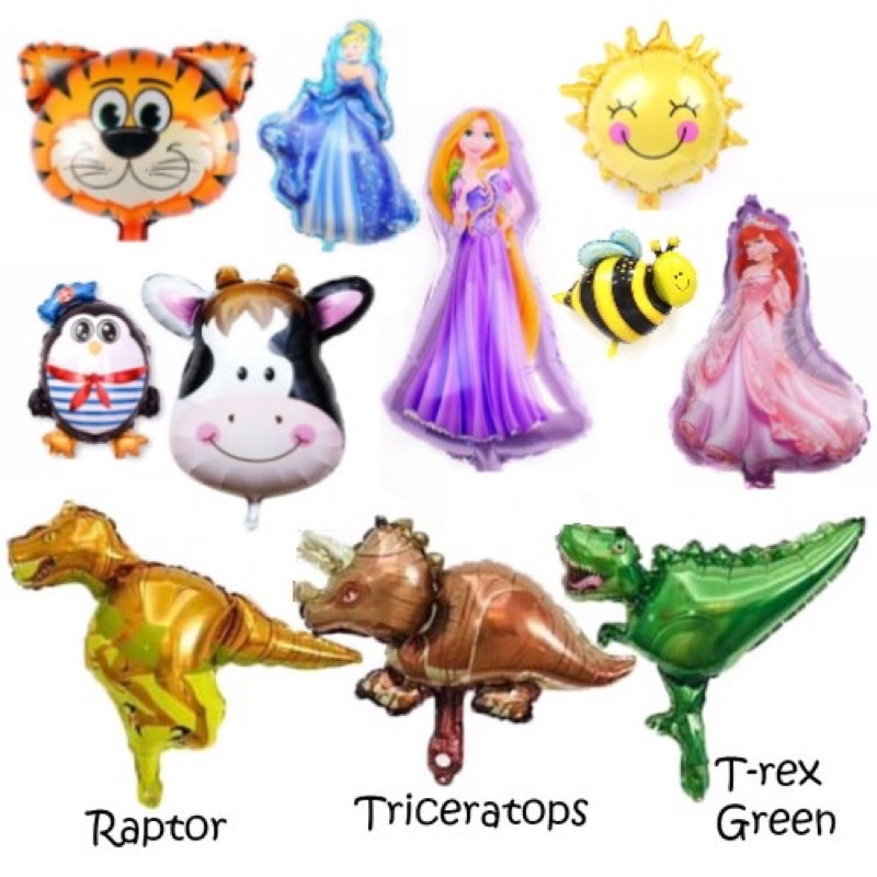 balon foil karakter bentuk animal matahari dinosaur princess balon foil character dinosaurus dino