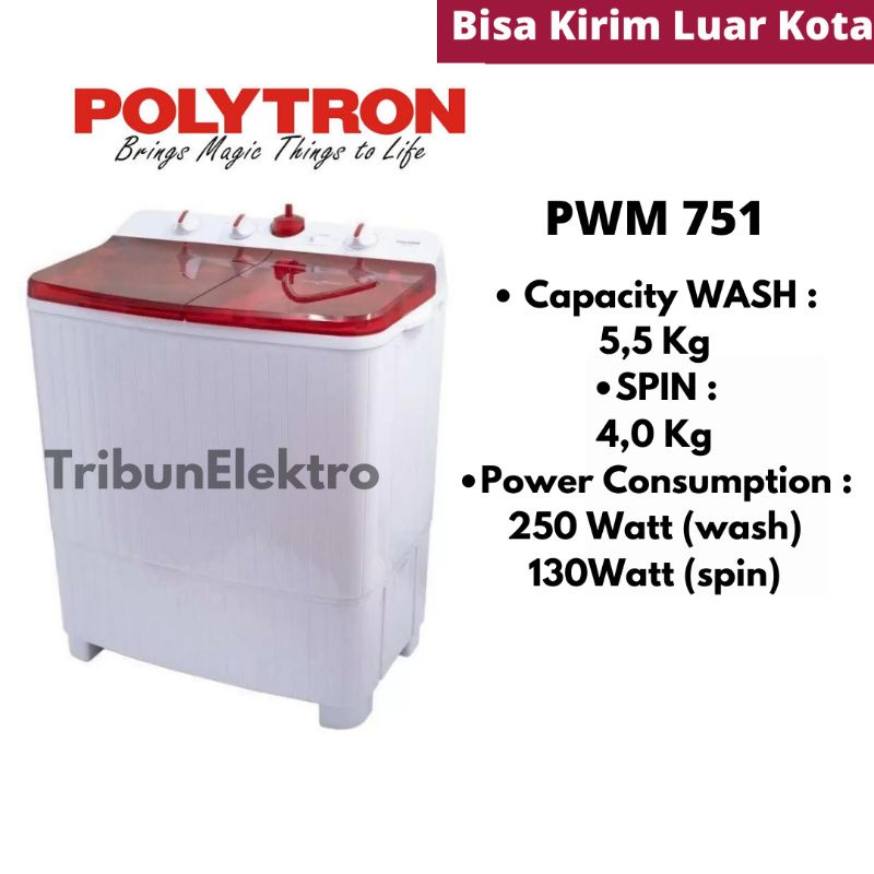 Mesin Cuci Polytron 2 Tabung PWM 751