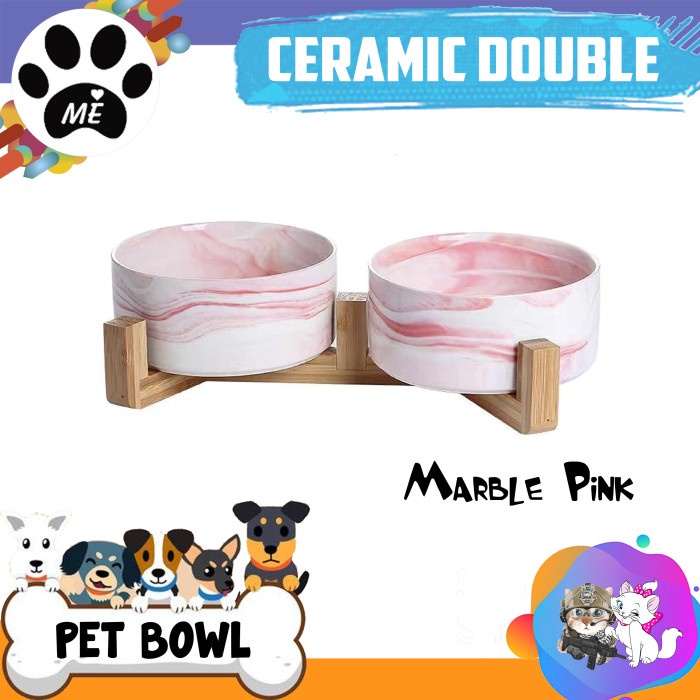 Pet Bowl Premium &quot;CERAMIC DOUBLE MARBLE SMALL&quot; Tempat Makan Hewan