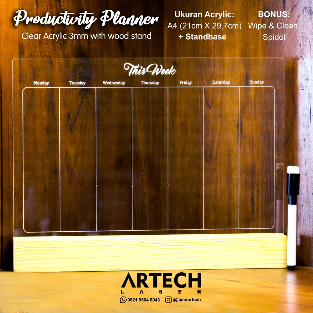 

ACRYLIC PLANNER TO DO LIST WEEKLY - PRODUCTIVITY PLANNER - UKURAN A4