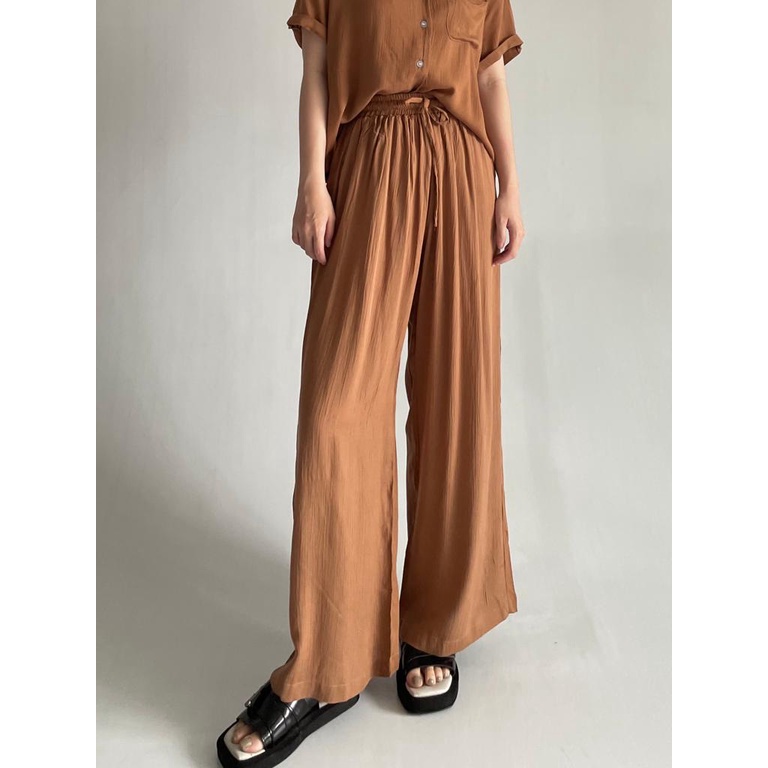 Claire Homewear Set | Rayon Crinkle Comfy Set-Caramel
