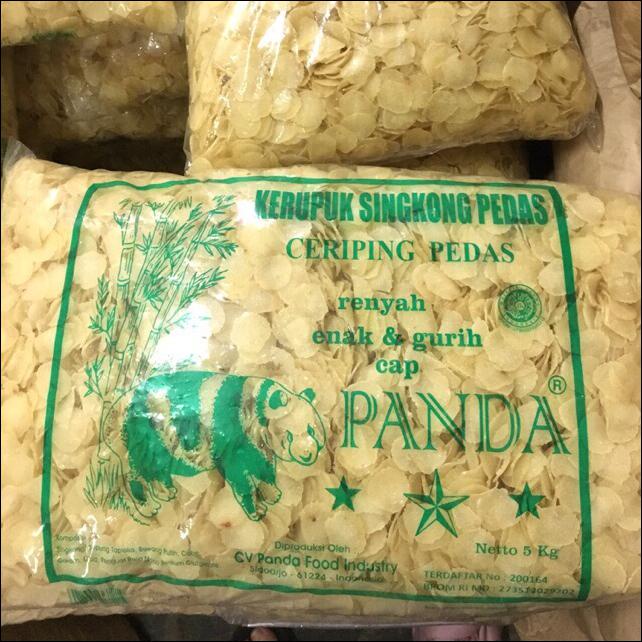 

KERUPUK SINGKONG PEDAS CAP PANDA 5KG / KRUPUK SINGKONG PANDA LOS 5KG