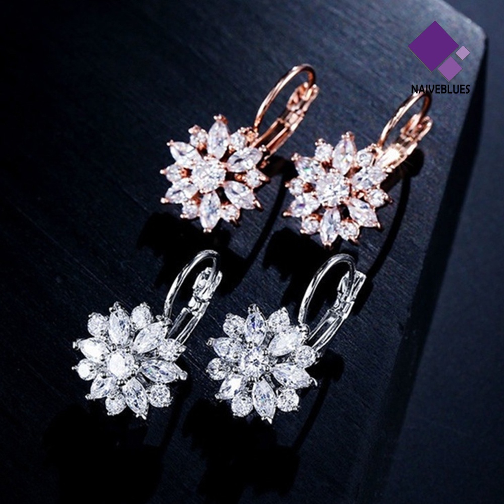 Anting Juntai Bentuk Bunga Matahari Bahan Cubic Zirconia Untuk Wanita