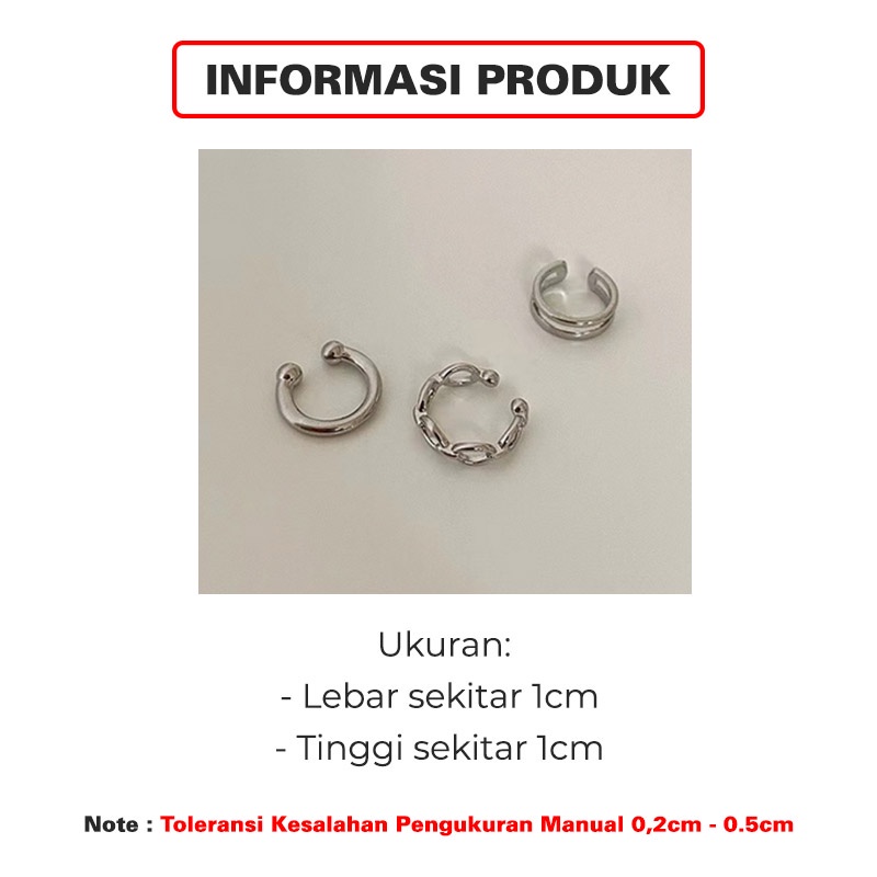 Anting Korea Perempuan Dewasa Giwang 1 Set 3 pcs Silver Bahan Alloy Aksesoris anting import ANT95