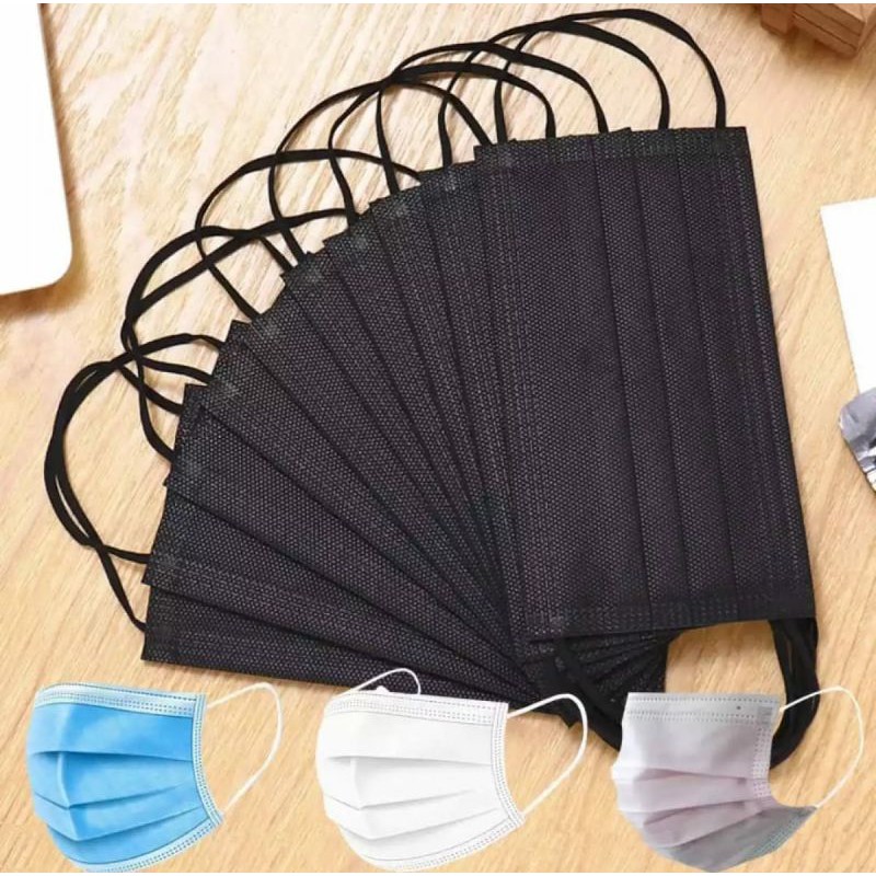 MASKER HITAM K-POP 4PLY DISPOSABLE Masker black simple keren