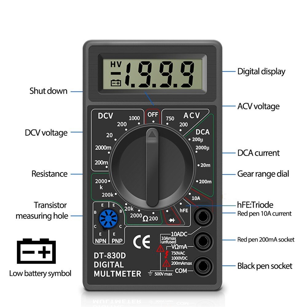 Multitester Avometer avo digital buzzer DT830B DT830G