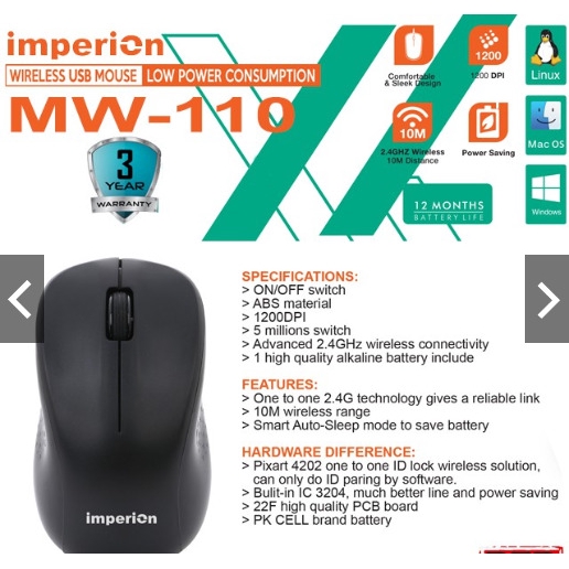 IMPERION MW 110 WIRELESS MOUSE LOW POWER CONSUMPTION KAIHL SWITCH