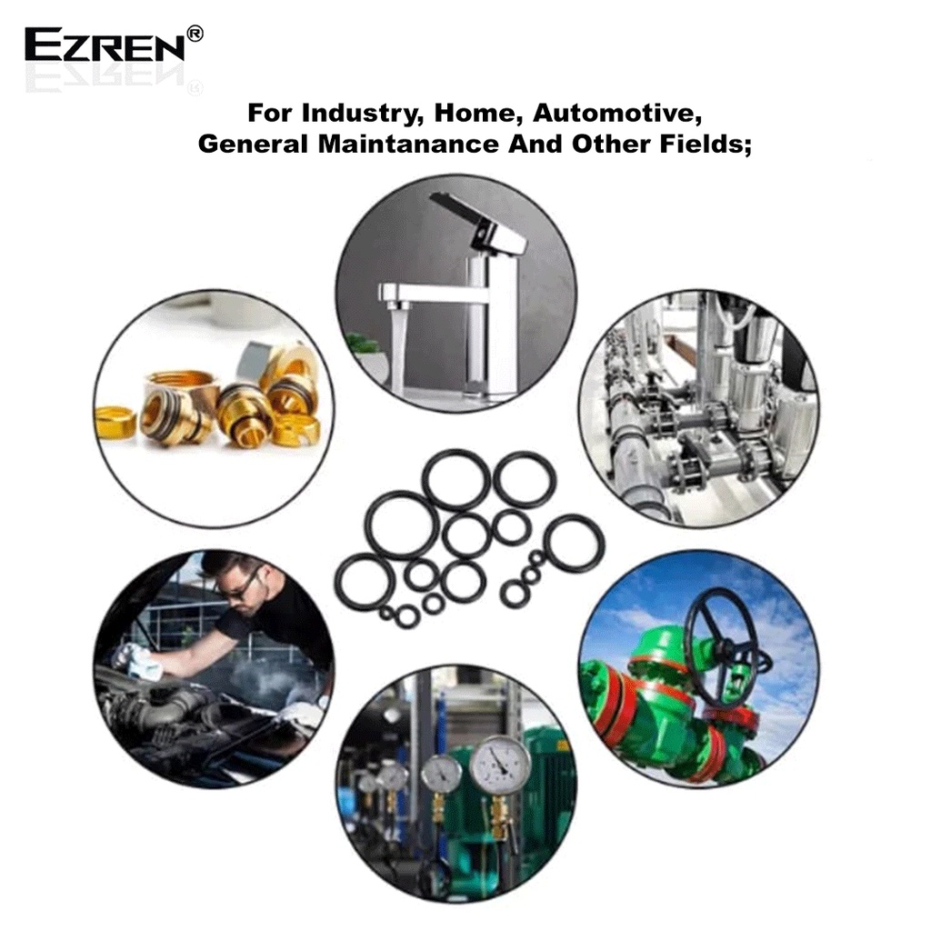 Ezren 225pcs Karet Seal Ring O Set Black Silicon Rubber Karet Ring