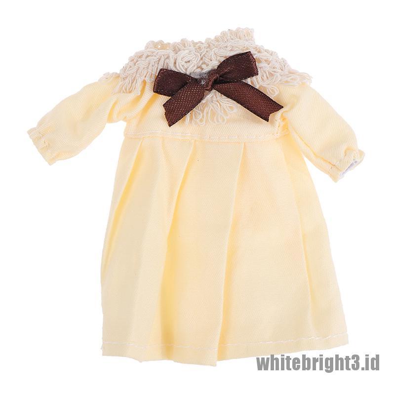 (white3) Mainan Dress Mini Tanpa Lengan Warna Putih Untuk Aksesoris Rumah Boneka 1: 8 DIY