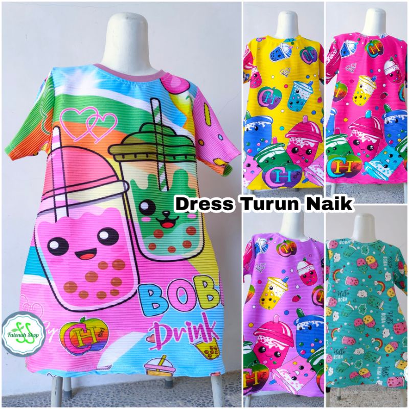 Dress TURUN NAIK boba anak 1 2 3 4 5 6 7 8 9 tahun cewek perempuan baju viral anak mentul mantul ( DRESS TURUN NAIK boba ) Fatonah Shop jawa tengah Grobogan