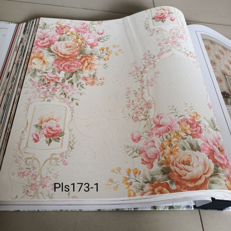 Wallpaper Dinding Bunga Shabby Pink Orange