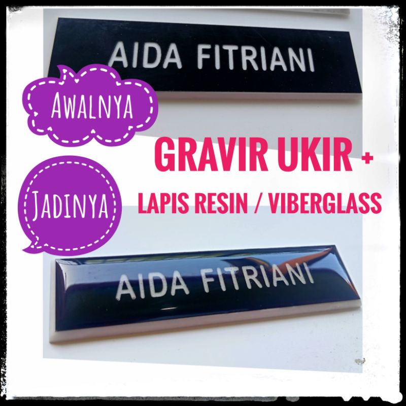 Name Tag Model Lama - Gravir Ukir Lapis Resin Viberglass - Peniti - manset - Magnet