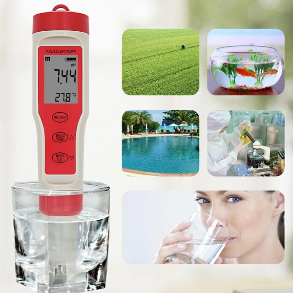 Digital PH Meter 4 in 1 PH TDS EC Temp Tester Replace Probe Water Quantity Measure Tool Wine Urine A