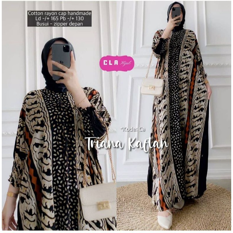 Kaftan Cap Encim Motif Sogan Super Jumbo LD 150 Black Color Busui Resleting Lengan 7/8 Pakaian Baju 