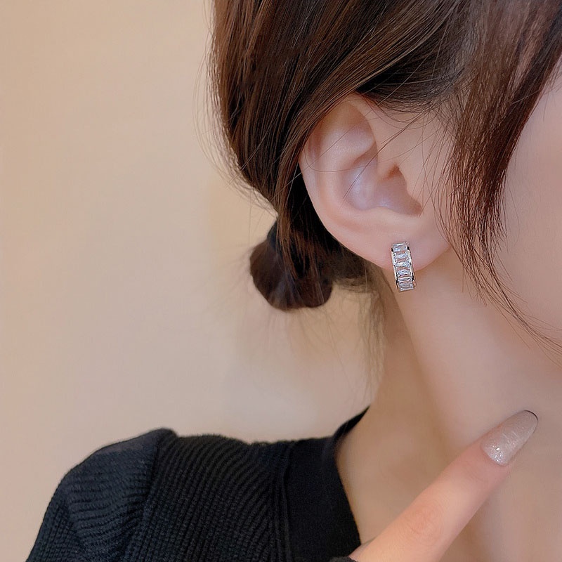 Anting Tusuk Sterling silver 925 Desain Lingkaran Hias Zircon Berkilau Untuk Wanita