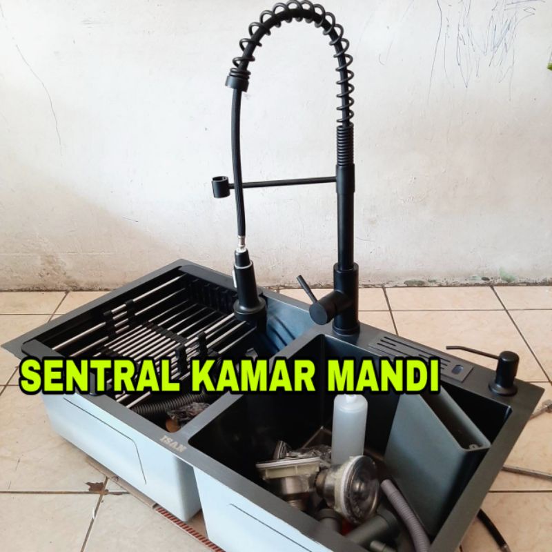 Paket Kitchen Sink Black 8245 Bak Cuci Piring Hitam 2 Lubang Wastafel 2 Lubang Model Bolzano 82x45 S