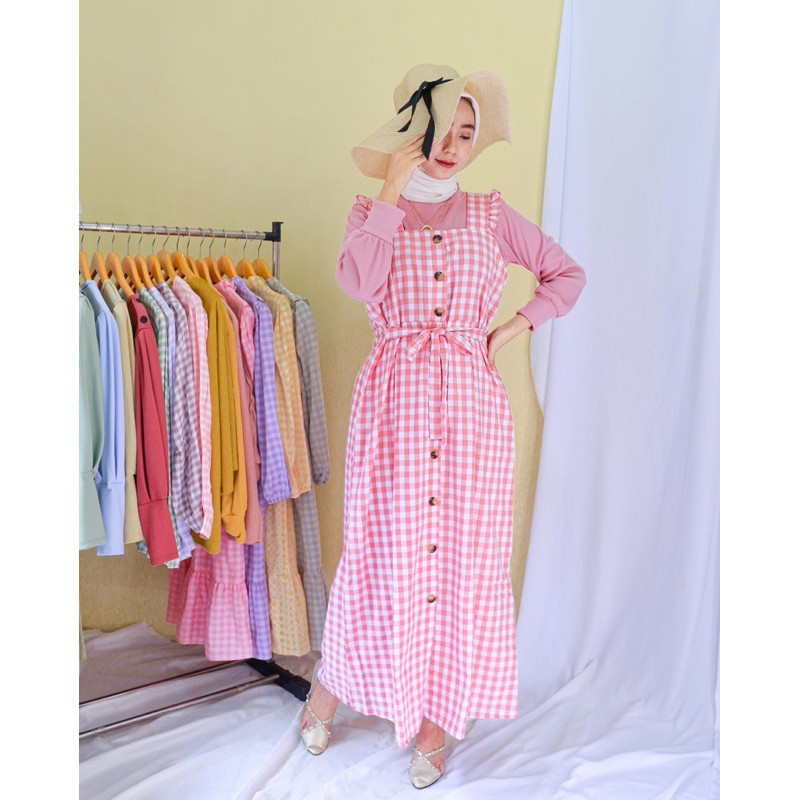 LKH16 OVERALL DRESS KOTAK KATUN GINGHAM - ELSA TARTAN MEECLO
