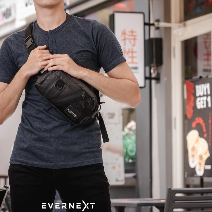✪ Evernext - Tas Selempang Pria Anti Air Waist Bag Waterproof Eriton Sling Bag Pria Anti Air Waist B