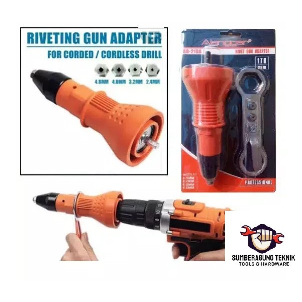 Adaptor Ripet Rivet Gun Adapter Alat Tembak Paku Rivet Untuk Mesin Bor High Quality