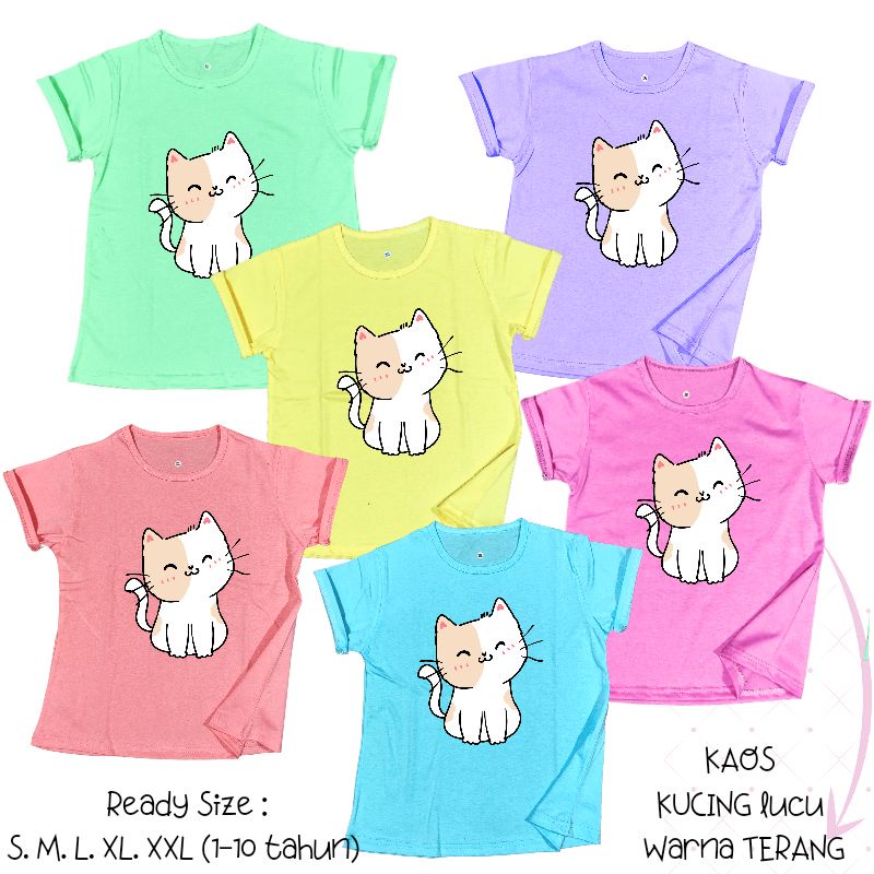 Baju Kaos Anak Cewek 3-12 tahun sampai Dewasa Jumbo  motif Kucing / CAt