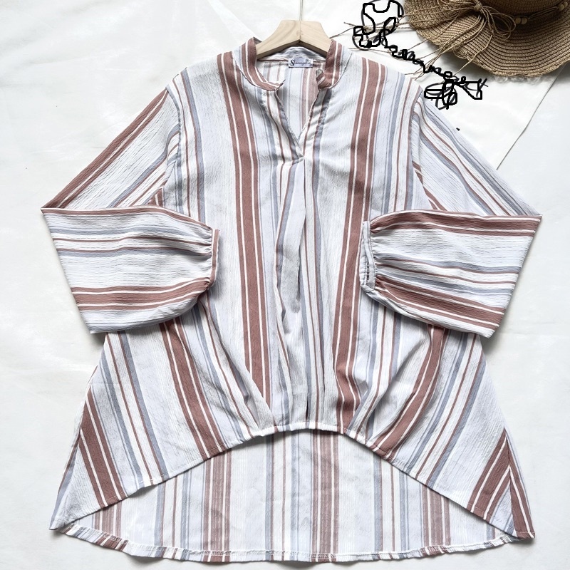 IL - PEVITA STRIPE RAINBOW SHIRT / BLOUSE GARIS OVERSIZE WANITA / BLOUSE STRIPE OVERSIZE