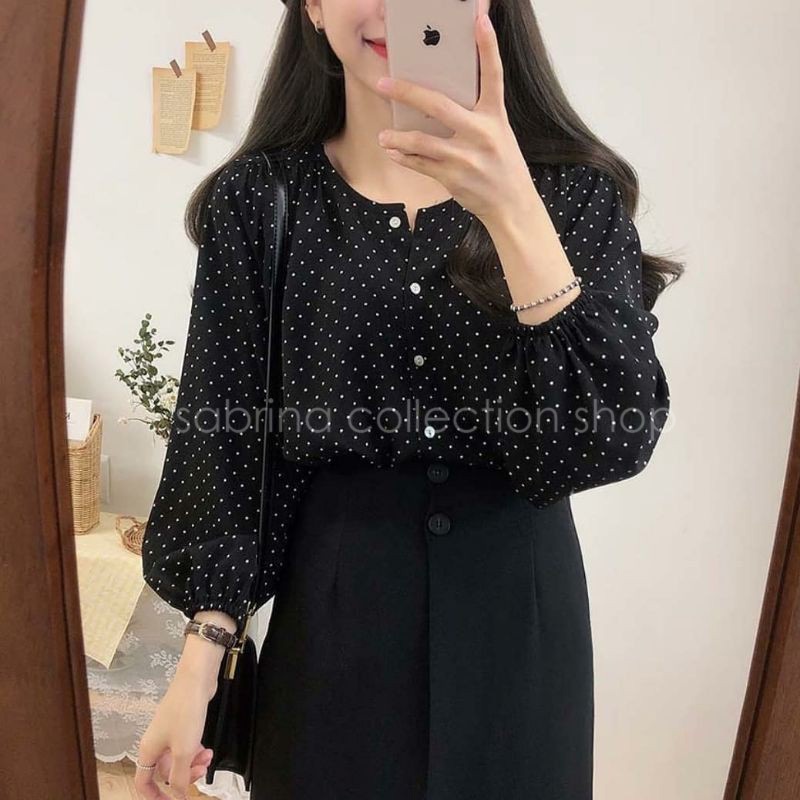Ara POLKADOT Blouse BLOUSE KOREA POLKADOT - BLOUSE WANITA - ATASAN WANITA - PAKAIAN TERLARIS - KOREA