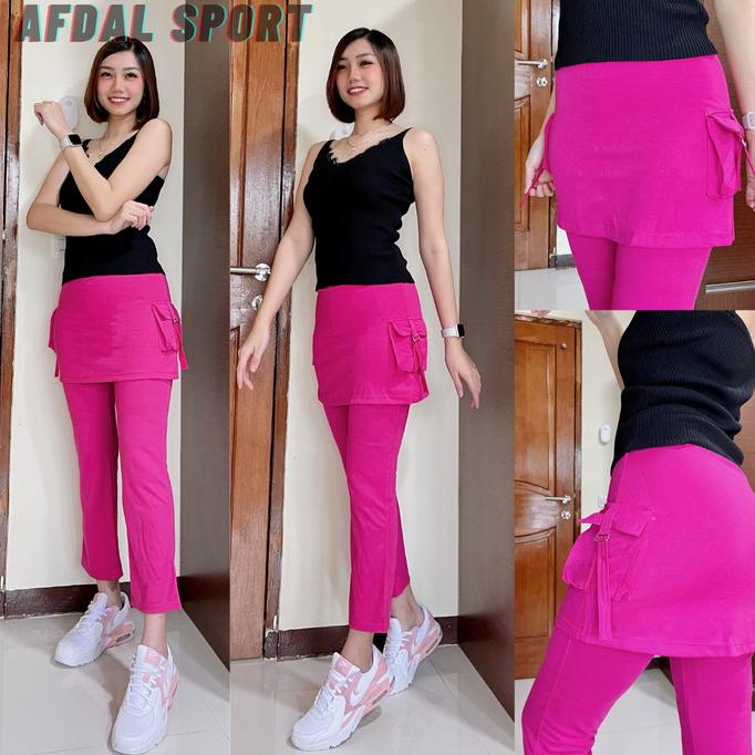 Celana Senam Wanita ROK kantong/Celana Aerobic Gym Sepeda Rok Kantong