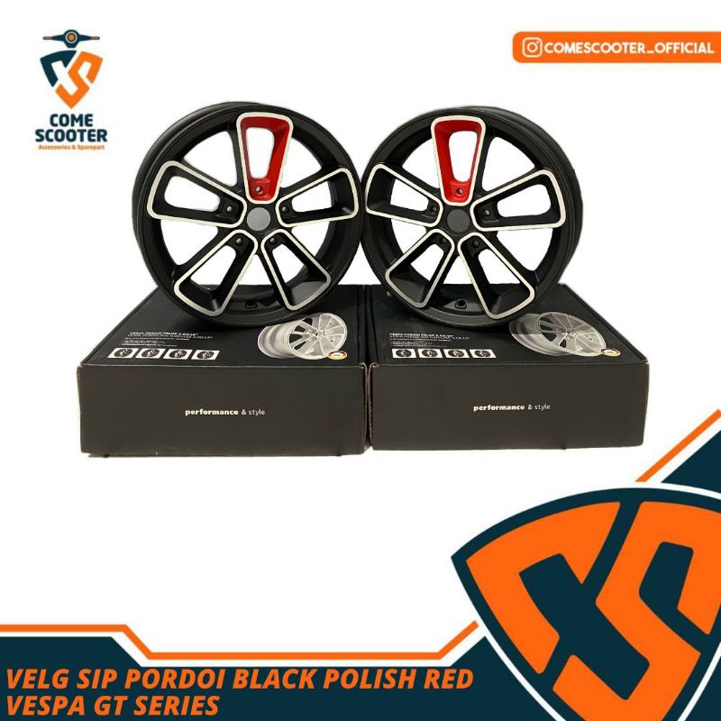 VELG SIP PORDOI R12 BLACK POLISH RED VESPA GTS GT SERIES