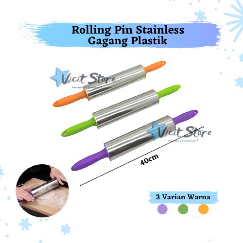 Rolling Pin Stainless Gagang Plastik