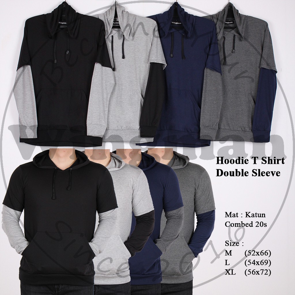  Kaos  Hoodie Polos Pria  Double Sleeve 4 Warna  Shopee 