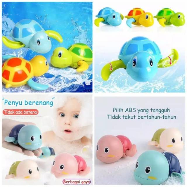 Penyu kura air mandi manian anak bayi baby toy kolam bak shower tanpa baterai berenang water bath