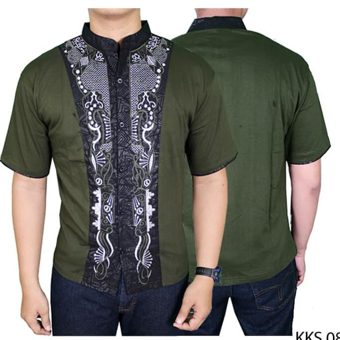 Super Sale  Baju Koko Keren Katun Hijau Lumut KKS 08 Terbaru