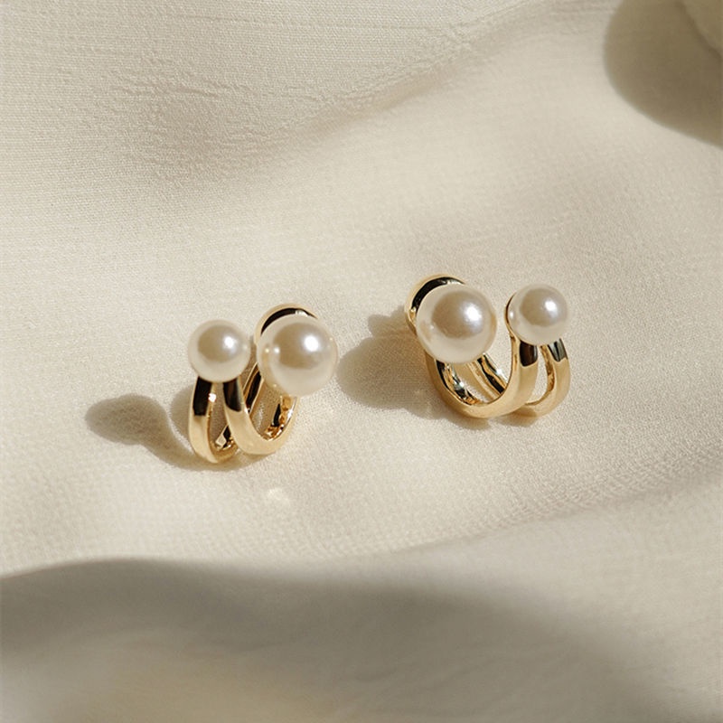 2 In 1 Anting Stud S925 Gold Aksen Mutiara Warna Permen Gaya Retro Untuk Wanita