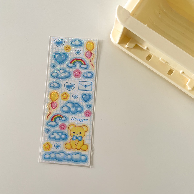laser retro pixel bear rose card sticker diy hand Polaroid photo card decoration