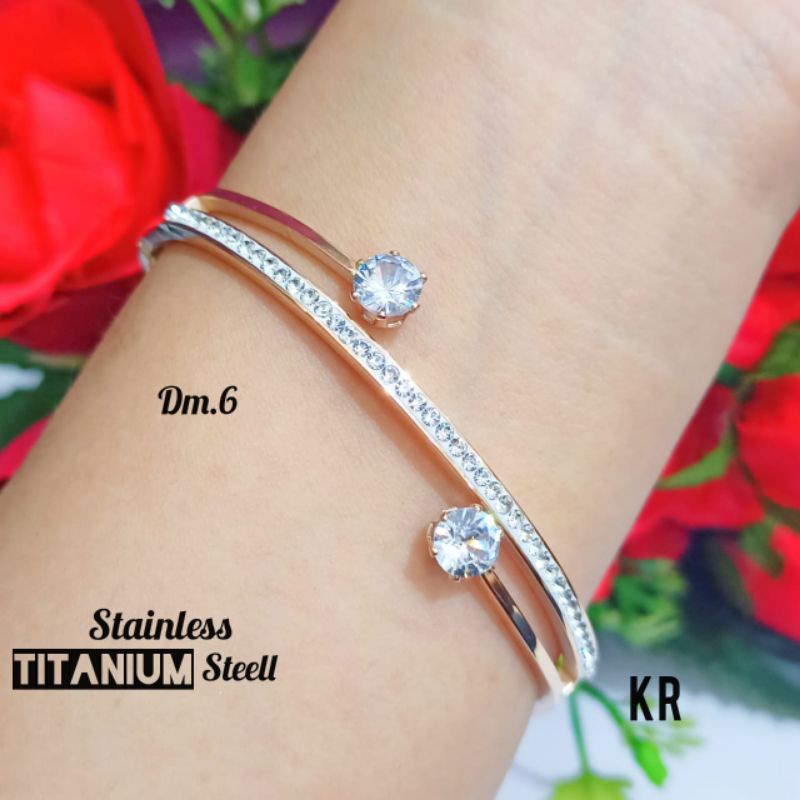 gelang wanita TITANIUM Bangkok elegan model permata zircon TIDAK LUNTUR/TIDAK KARAT/berkualitas(COD)