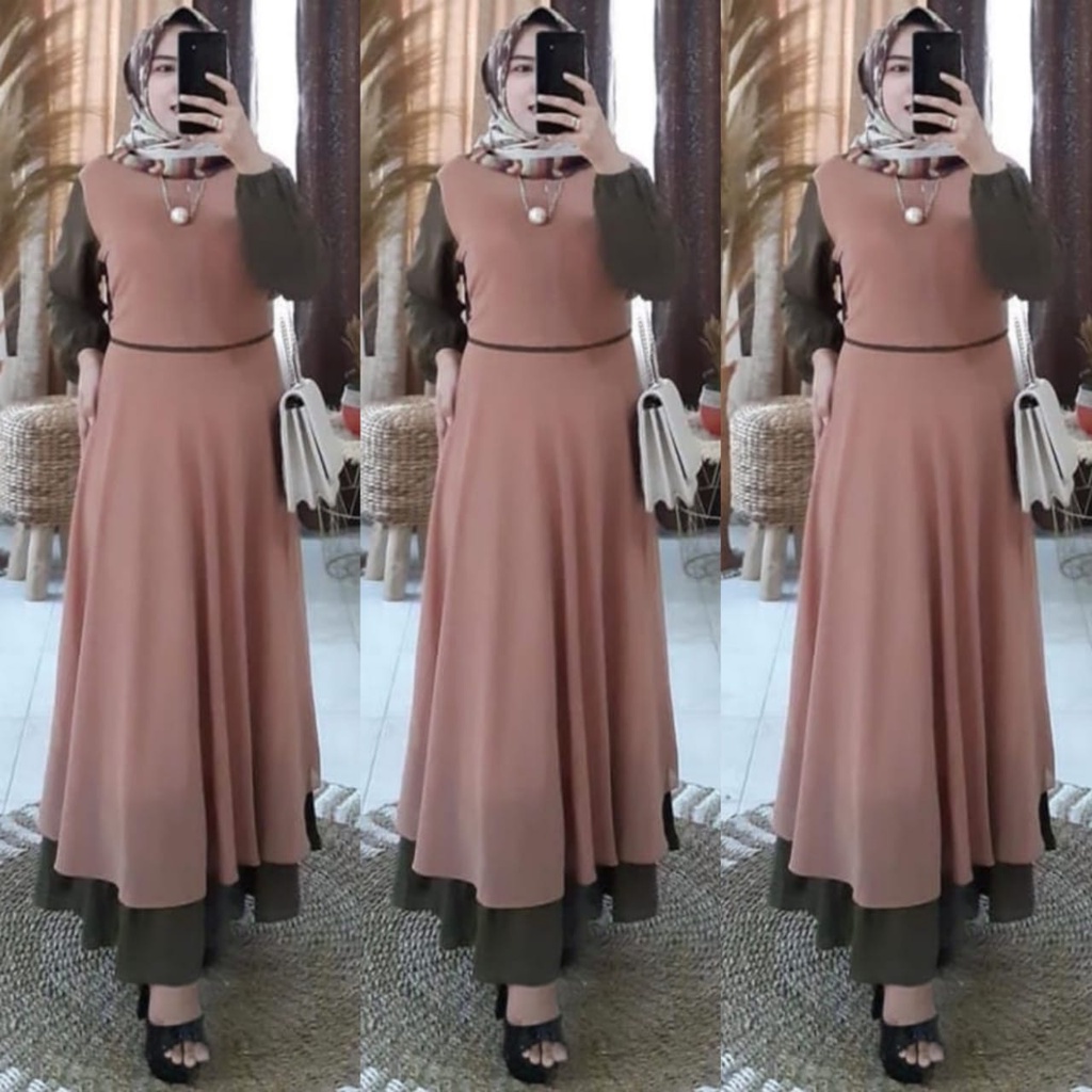 andara maxi ceruty bebydoll /gamis ceruty bebydoll susun /gmis syarii ceruty rempel kombinasi
