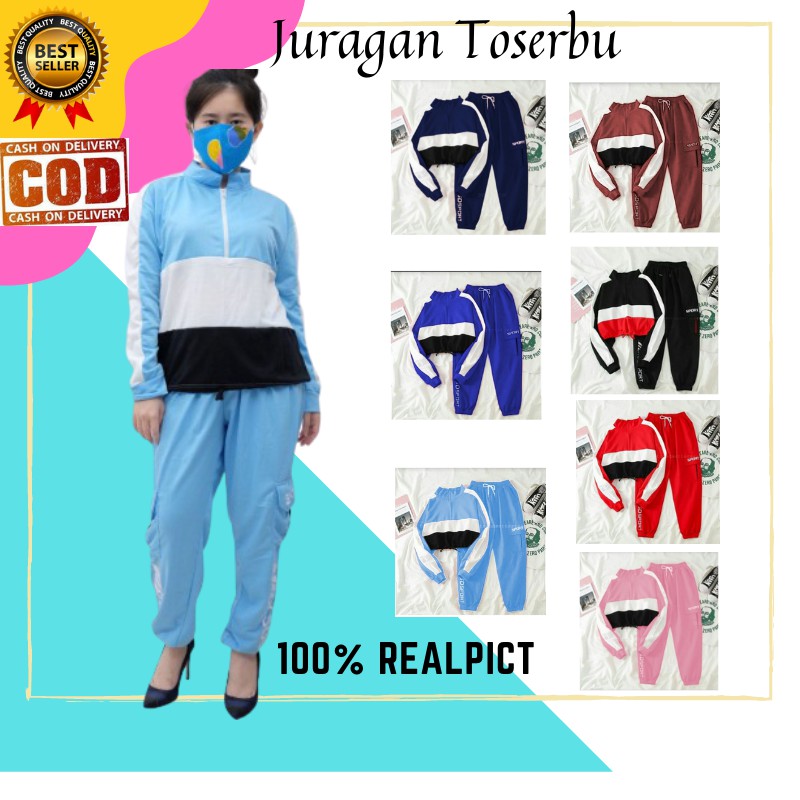 Setelan Training Wanita Jaket Outfit Jogging Olahraga Sport Gowes Senam Sporty Trening Import RINY