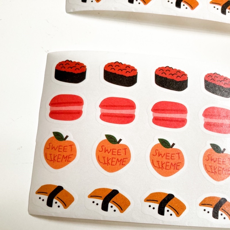 

[cozystuffid] sticker/stiker washi bahan kertas untuk bullet journal/dekorasi catatan aesthetic(estetik)/dekorasi case hp/polcos(photocard)/foto/scrapbook gambar alat tulis pensil sushi macaron macaroon peach stationery paperclip pushpin