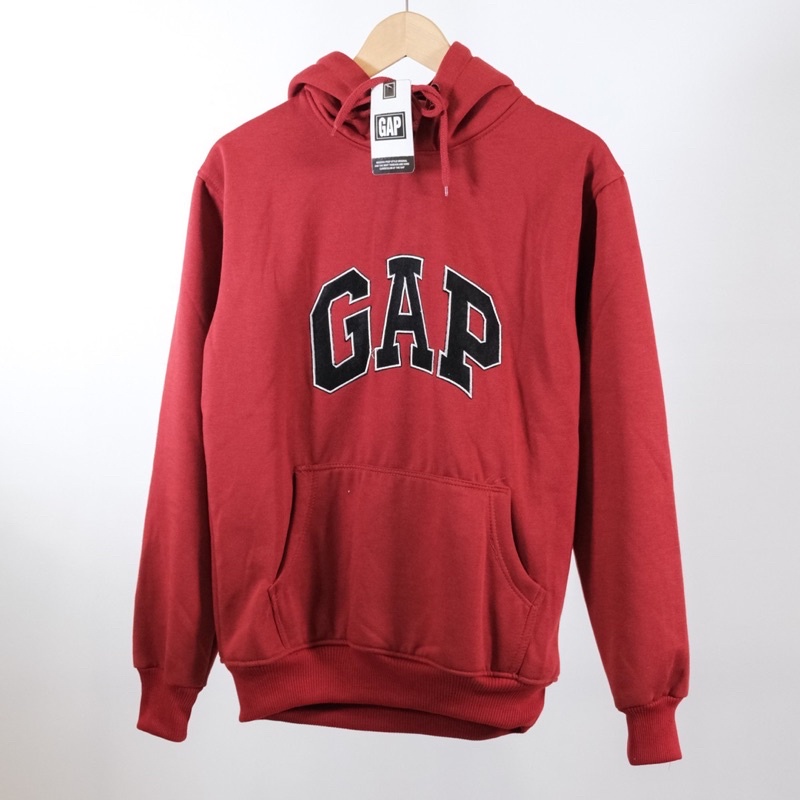 Hoodie Pria Wanita GAP Hitam Merah Motif Bordir Patch Original Desain Premium Full Tag - Hoodie Unis