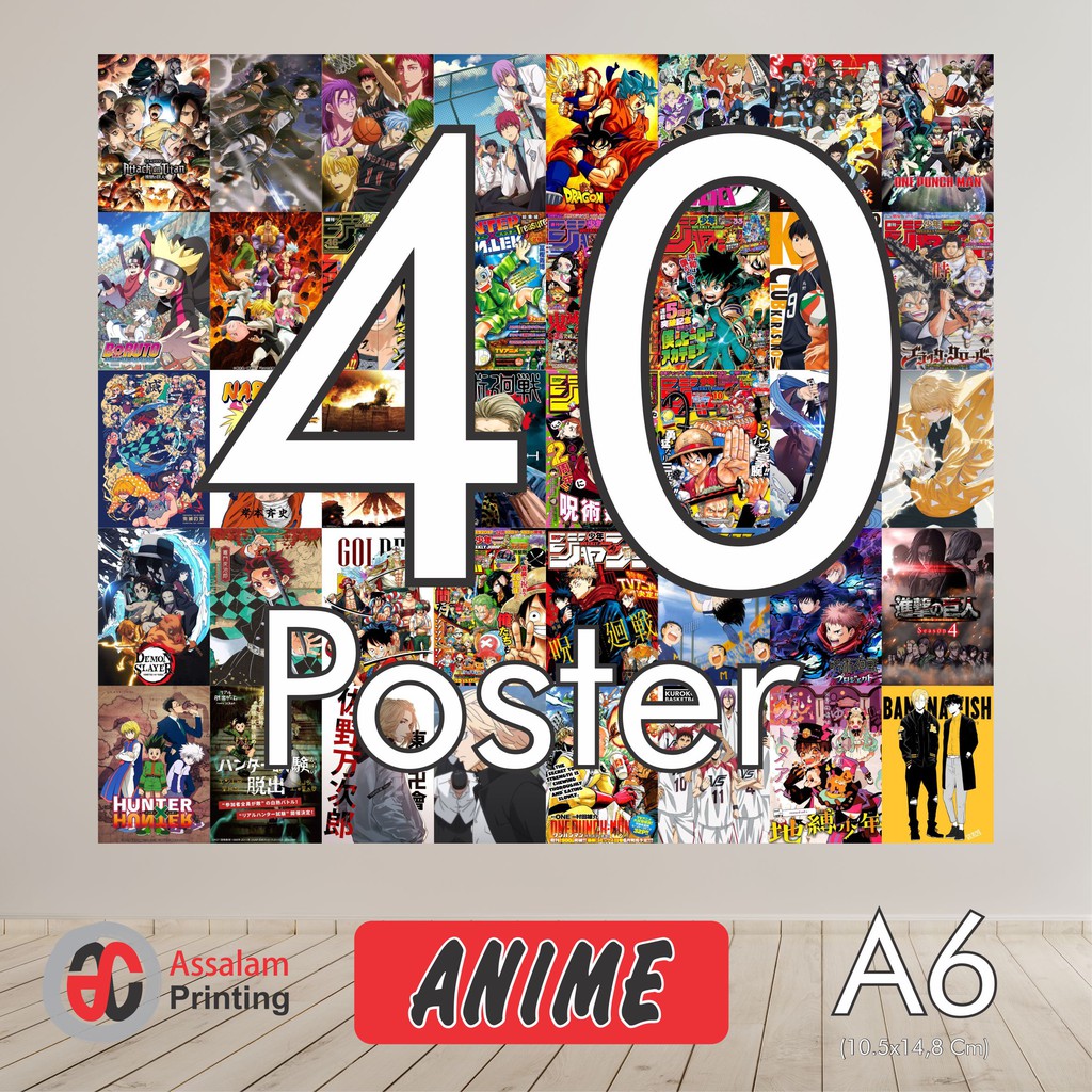 (40PCS) POSTER AESTHETIC ANIME COMIK CARTOON FOOTBALL RETRO BAND BRAND MOVIE ISI 80PCS WALL DECOR-Anime 40