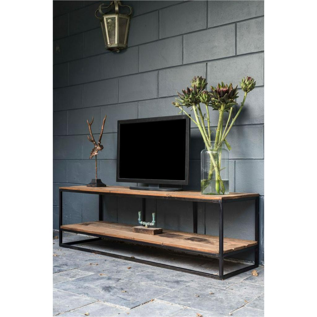 Jepara Bufet TV Besi Kayu Jati Minimalis | Rak Meja TV Industrial Modern Terbaru Kaki Besi