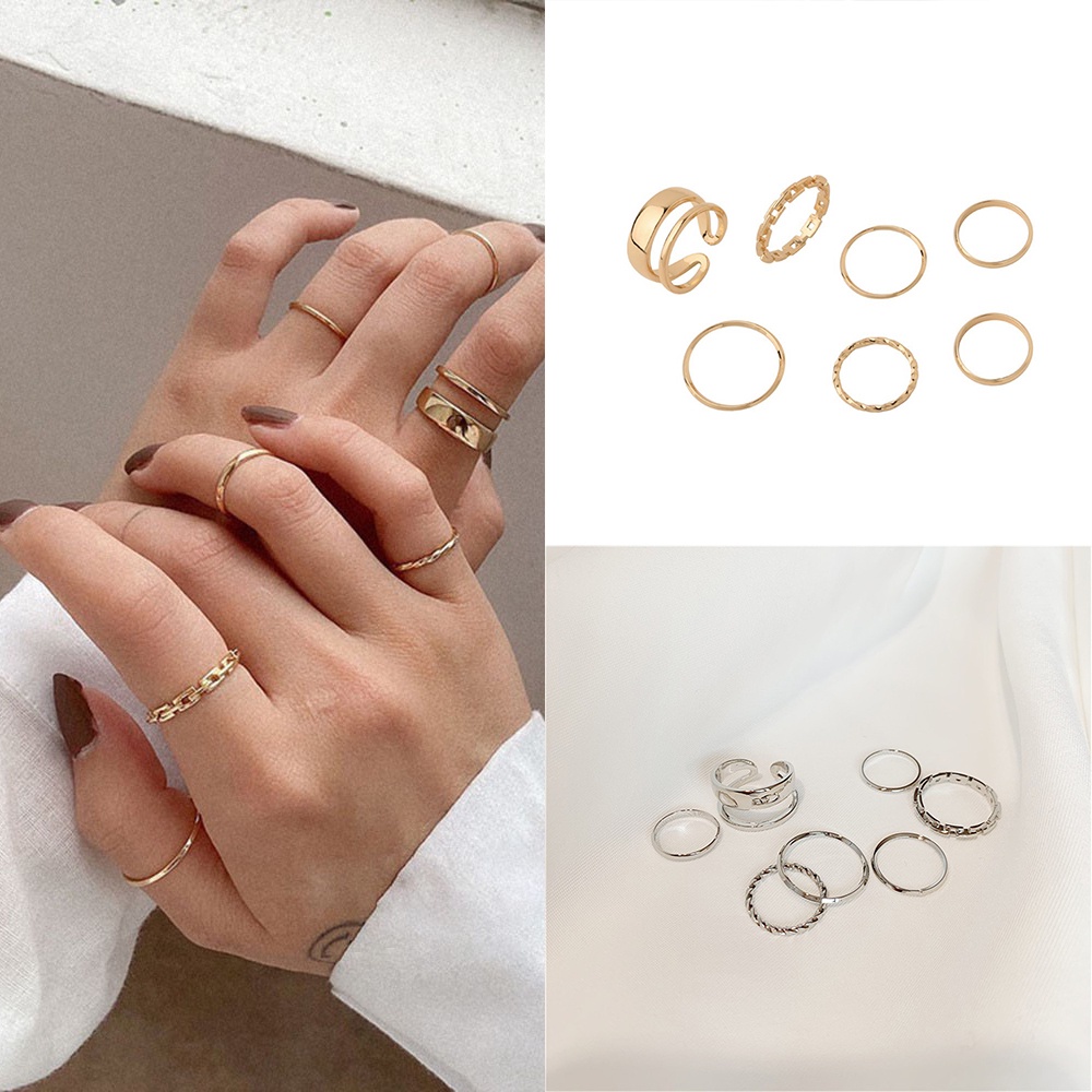 7 Pcs / set Cincin Jari Atmosferik Gaya Hip-Hop