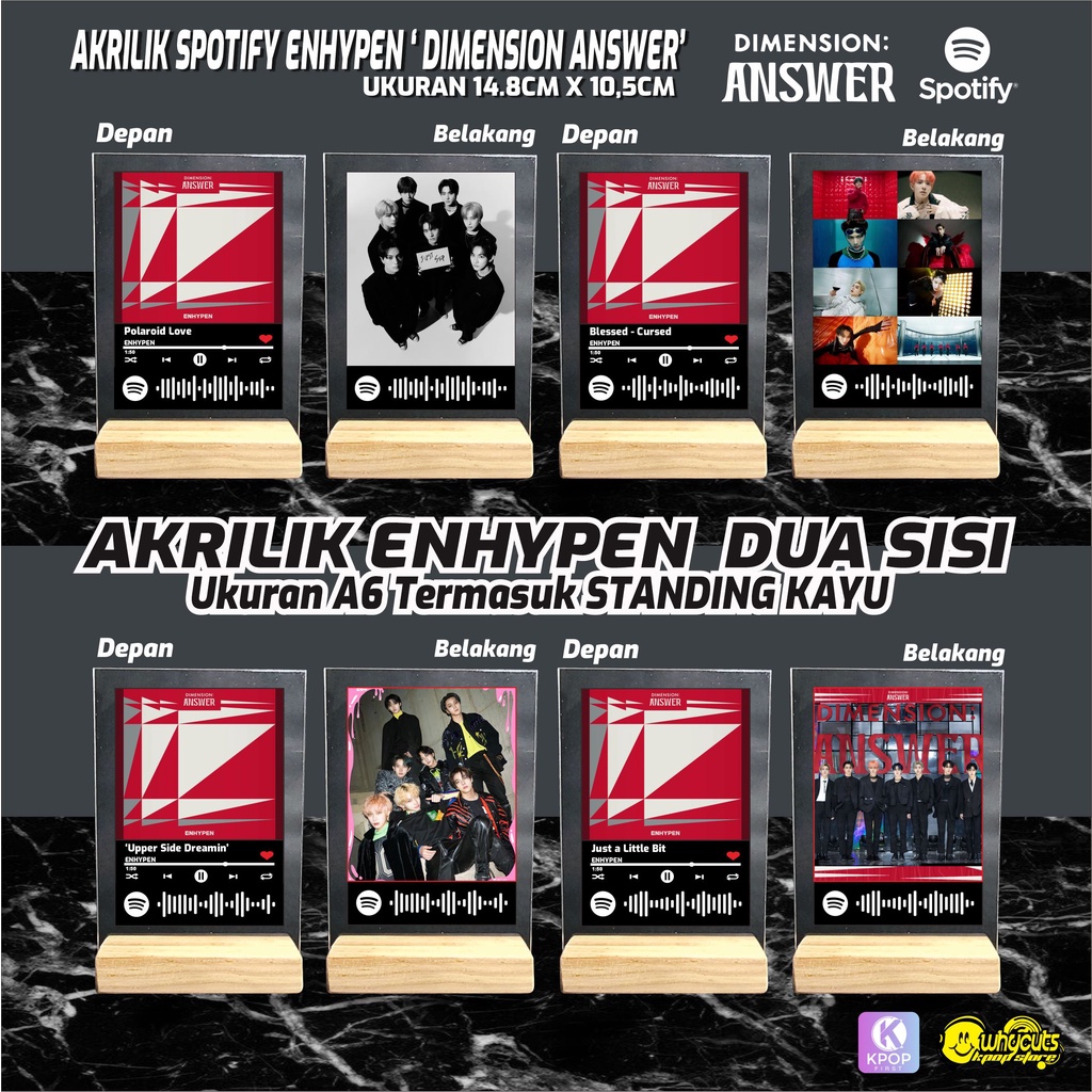 AKRILIK SPOTIFY ENHYPEN DIMENSION DILEMMA &amp; ASNSWER / PRINT 2 SISI FULL LAMINASI GLOSSY DENGAN STAND KAYU