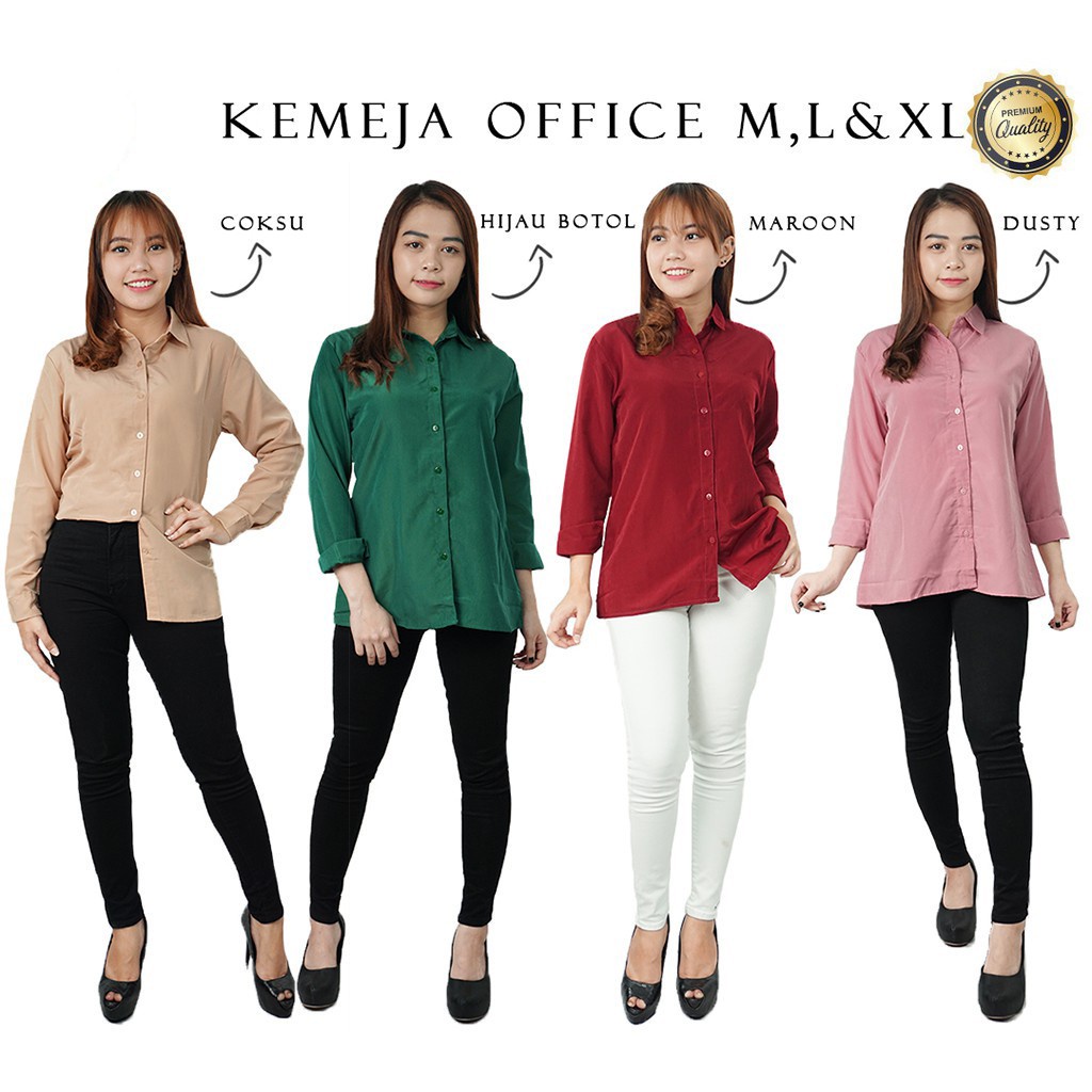 Tq88indonesia Fashion Baju Kemeja Wanita Lengan Panjang Terbaru / KEM OFFICE / Busana Casual Cewek Terbaru / Hem Polos / Ootd / Outfit Kasual Kekinian