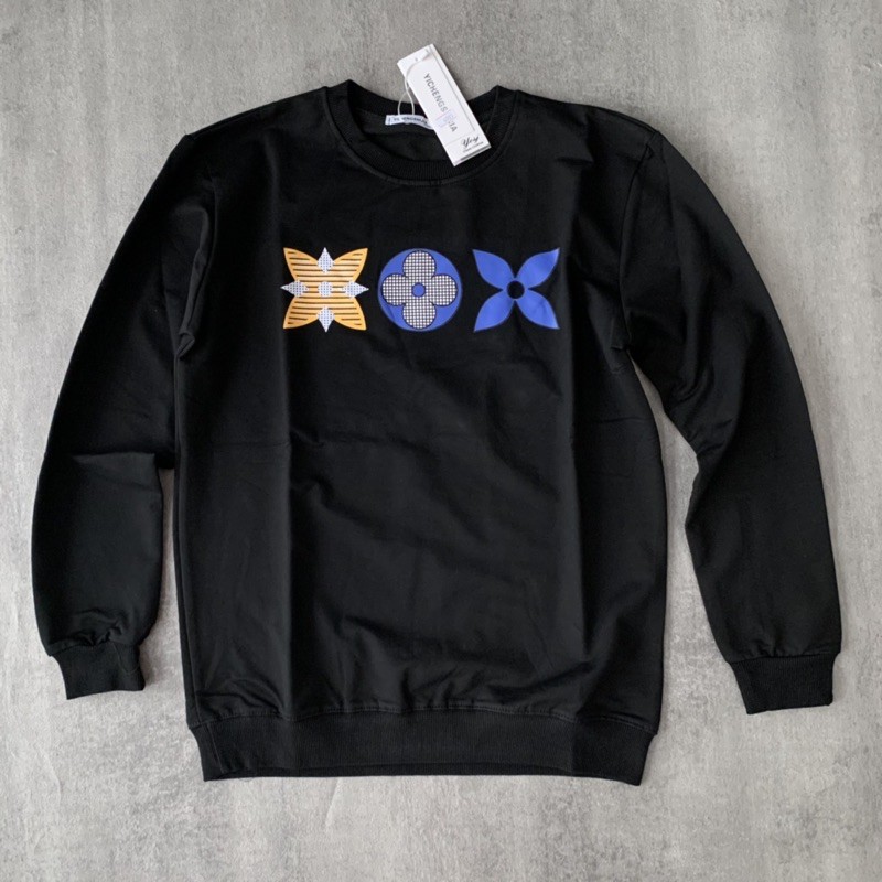 Sweater Unisex Pria Wanita Motif Louis Vuitton Flower Monogram Import