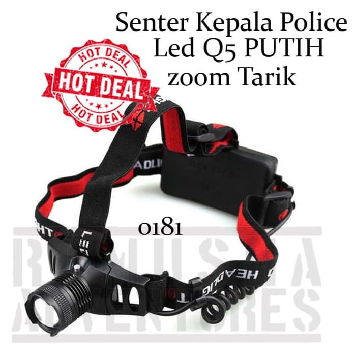 StarSeller SENTER KEPALA POLICE / SENTER KEPALA LED PUTIH OUTDOOR CAMPING ORI - Hitam