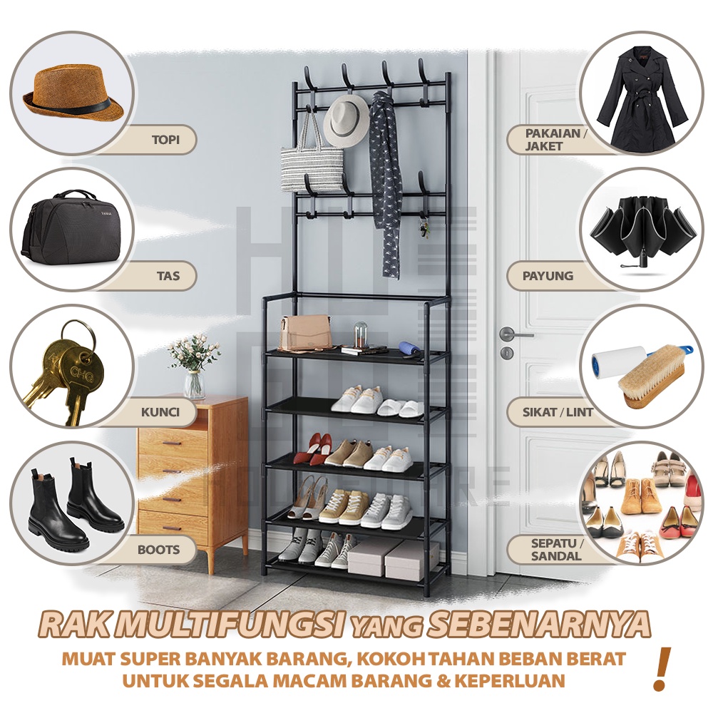 HUGO Rak Sepatu Serbaguna Multifungsi Stand Hanger Gantungan Baju Topi Minimalis