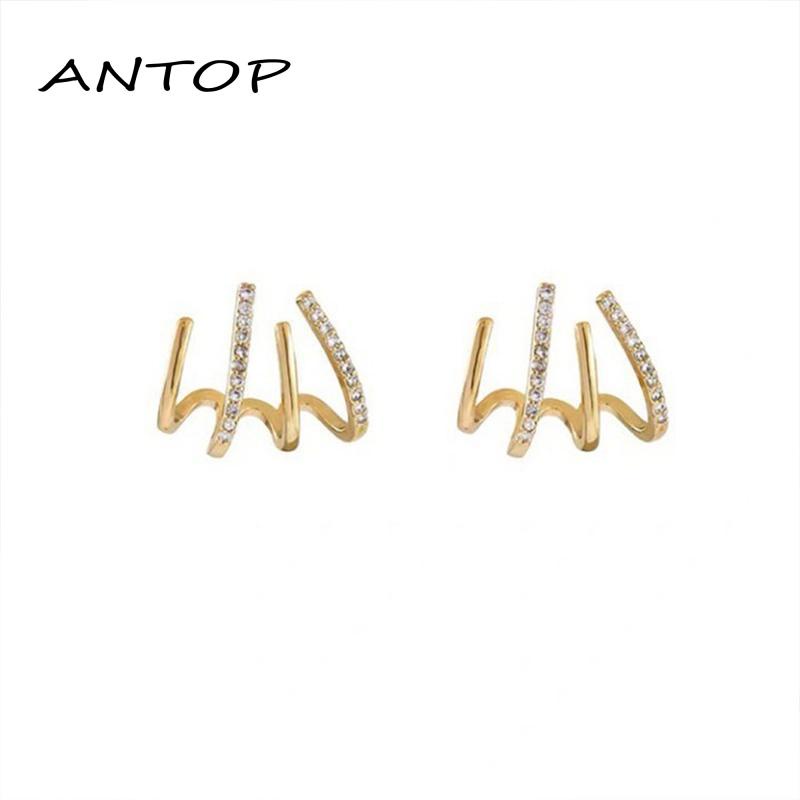 Anting Bentuk Geometris Aksen Berlian Bahan Metal