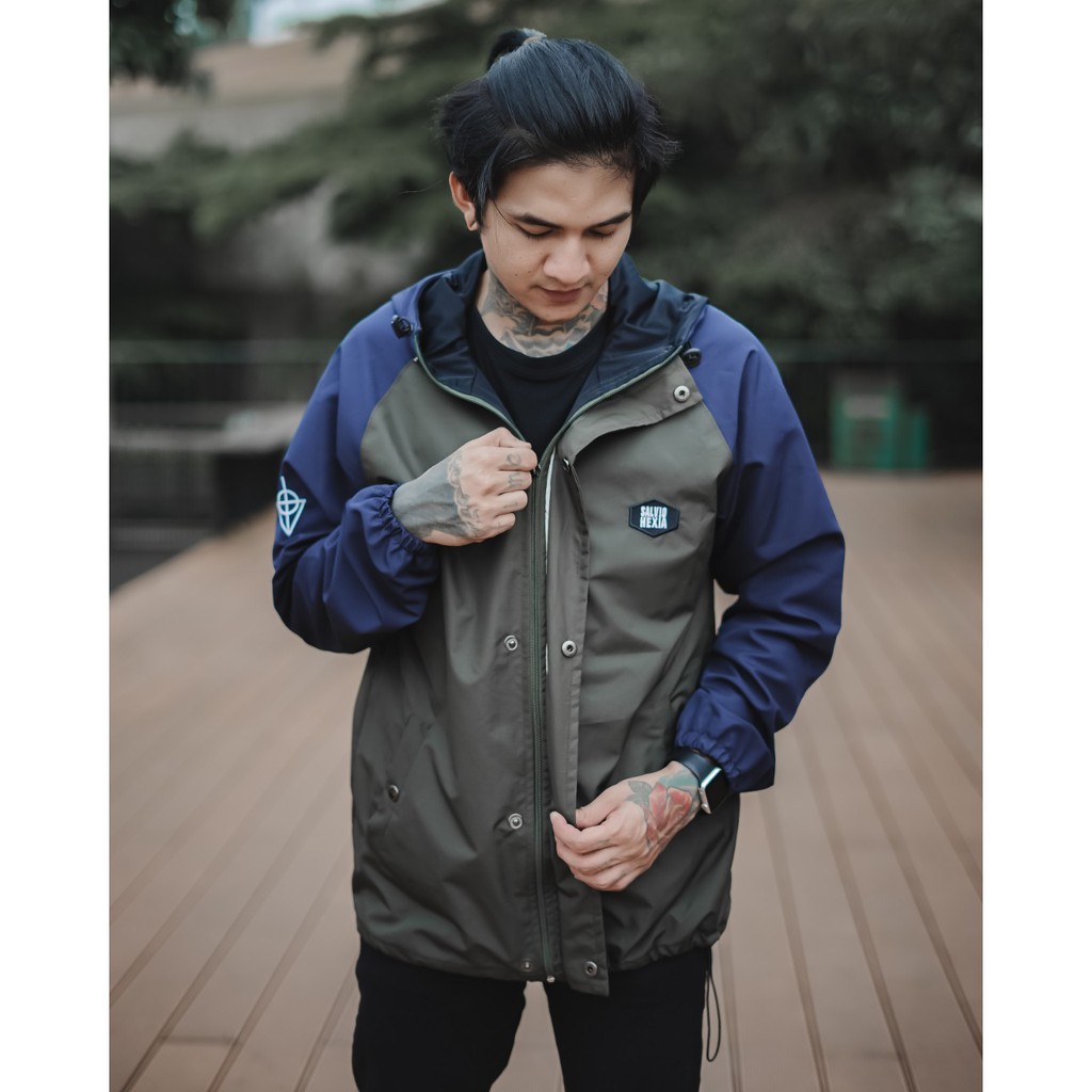 SALVIOHEXIA Jaket Casual Jaket Parasut Pria Hijau Navy