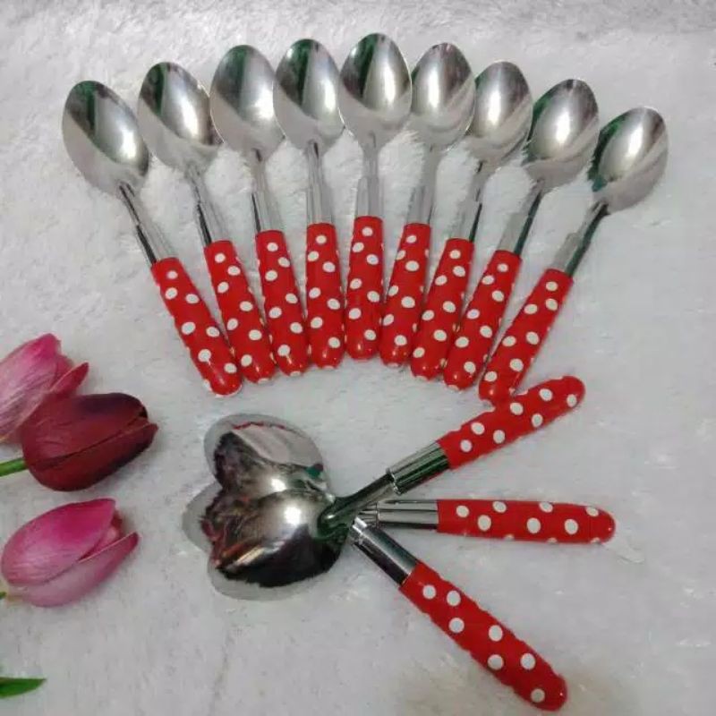 SENDOK MAKAN POLKADOT 1 LUSIN  Terlaris (1SET = 12PCS)